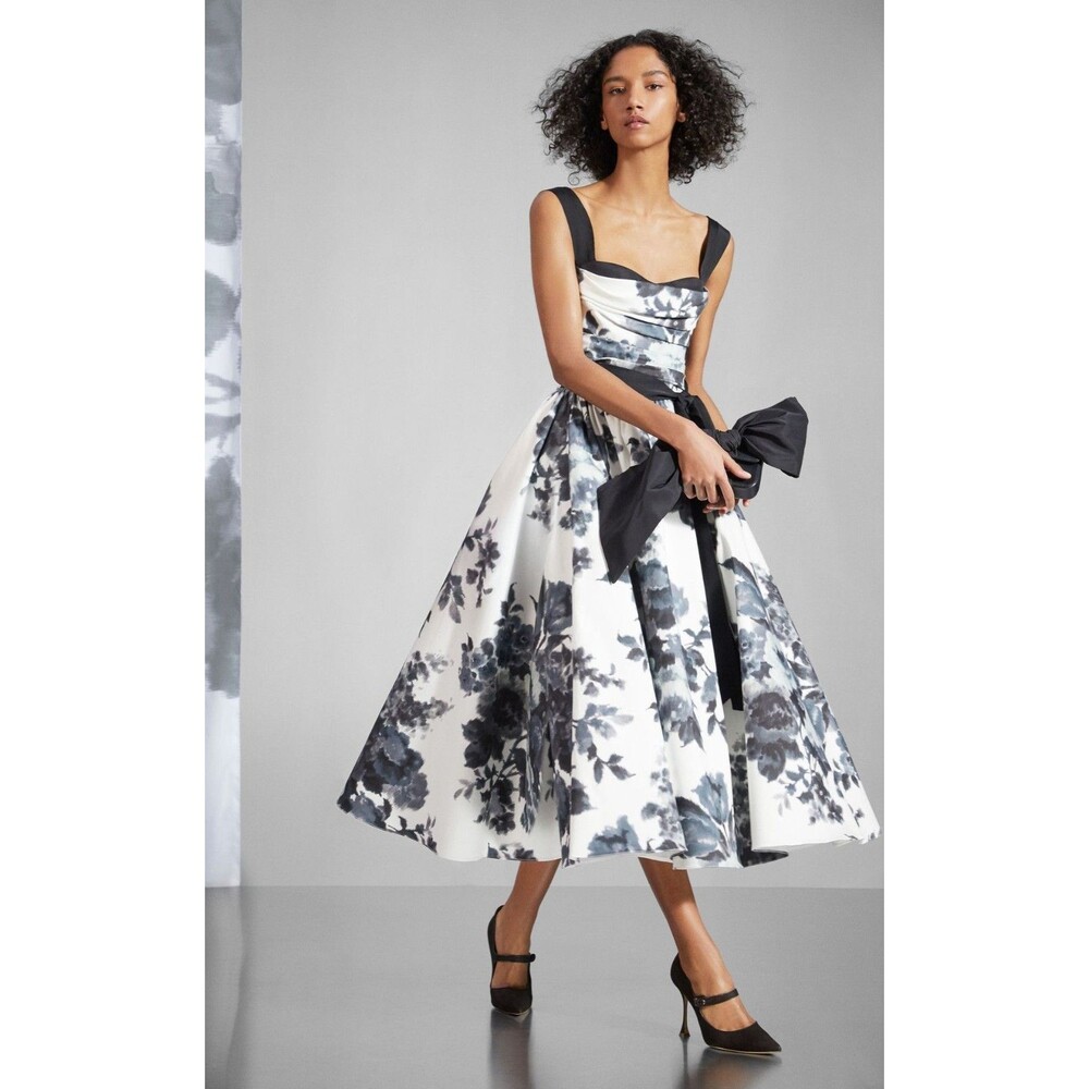 NWOT Carolina Herrera Cotton Floral Tea-Length Dress Sz 10 - Picture 4 of 16